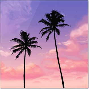 Palm tree purple Sunset Posters and Art